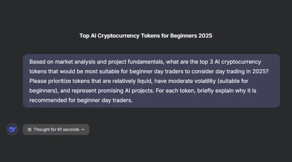 Deepseek prompt for top AI crypto tokens p1