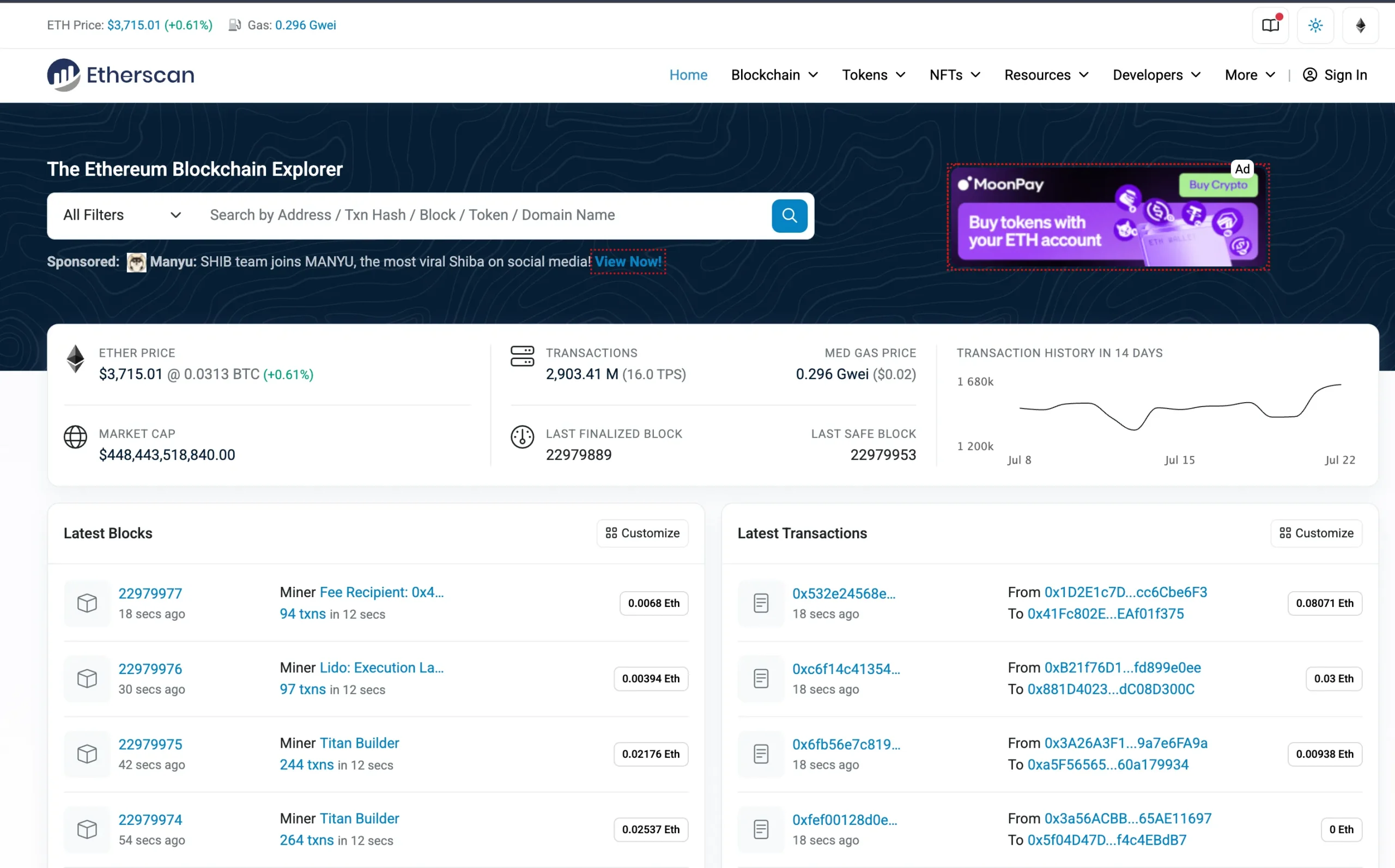 Etherscan home