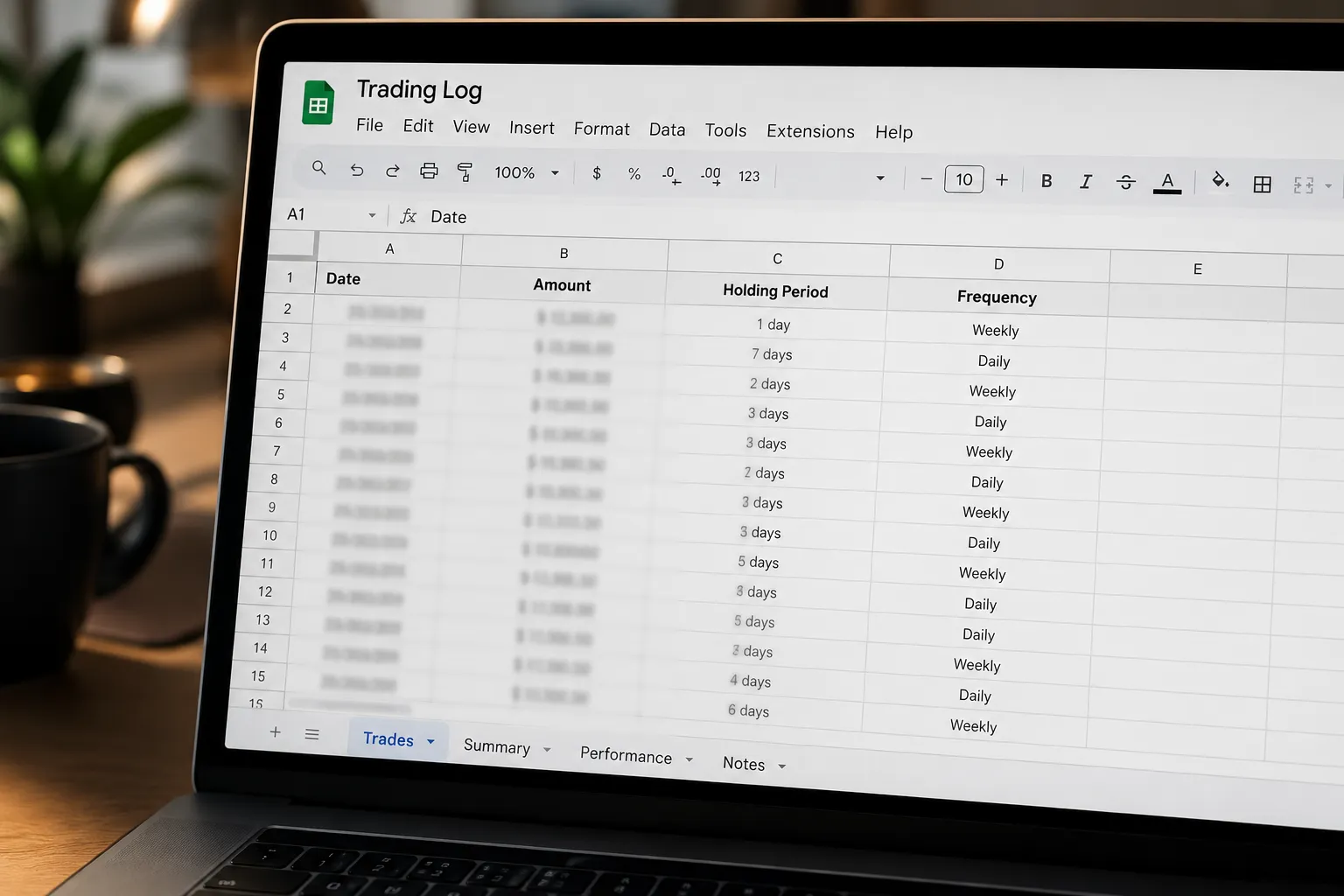 sample trading log